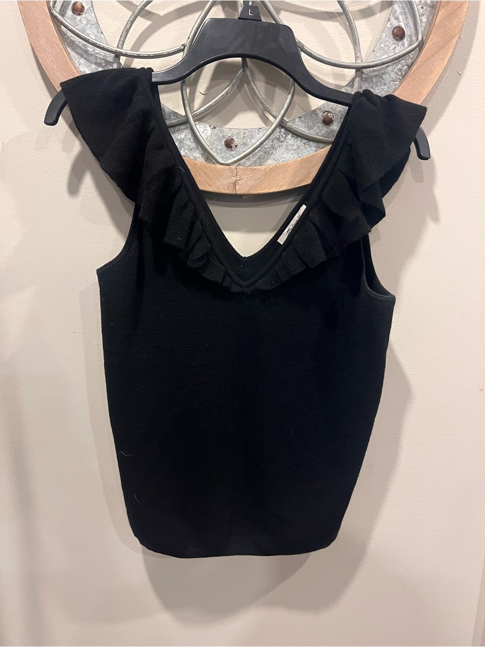 Madewell Black Ruffle V-Neck Knit Tank NWT